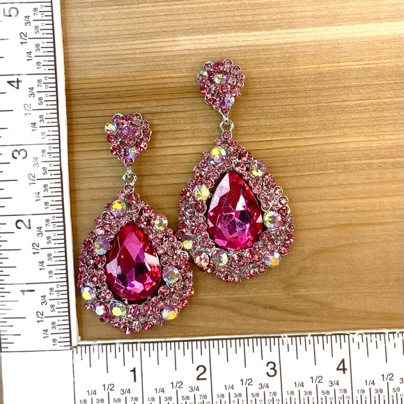 FINAL MARKDOWN   Pink Austrian Crystal Chandelier Pageant Earrings - Picture 6 of 6